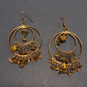 Bronze and brown stone hoop earrings